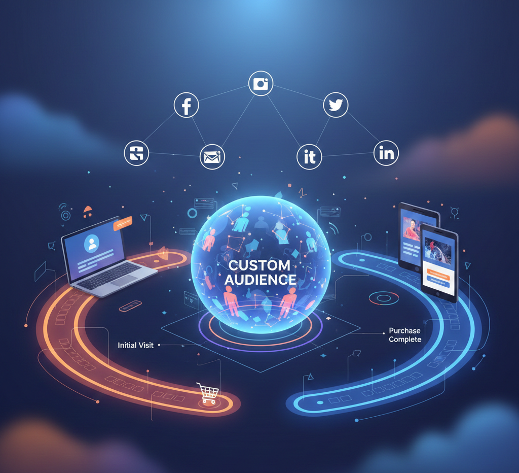 sphère de 'custom audience' reliant réseaux sociaux et parcours client.