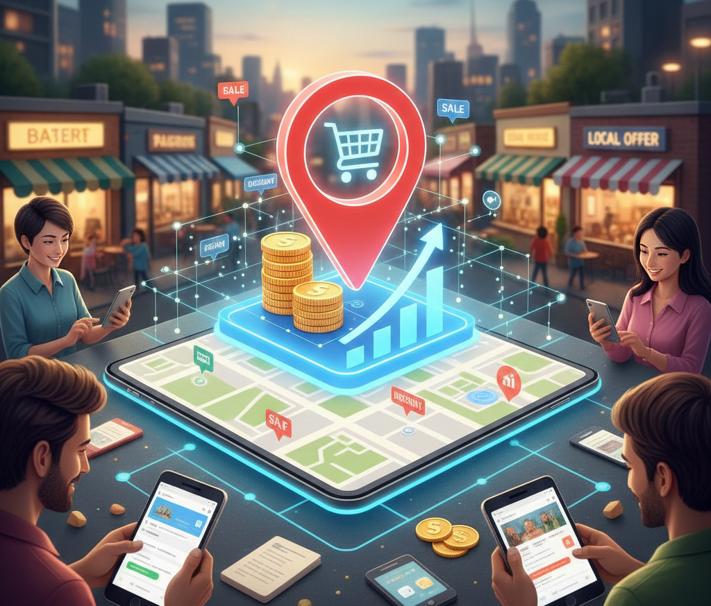 stratégie de marketing local ciblant des consommateurs via mobile.