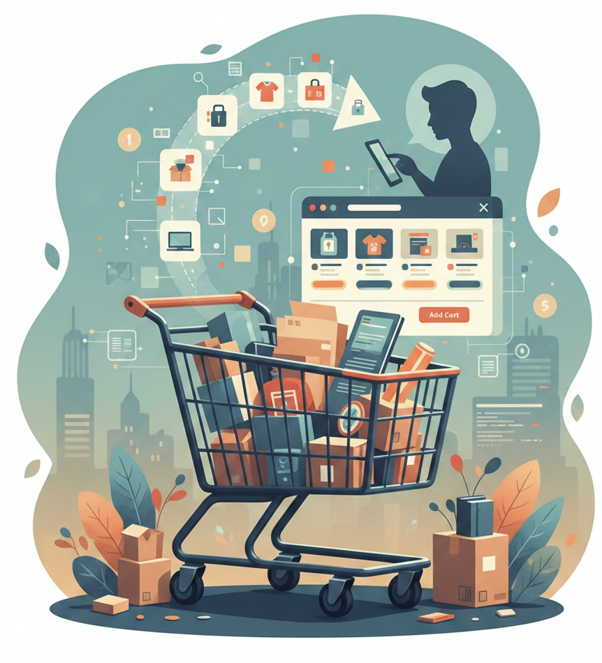 utilisateur mobile effectuant des achats en ligne via une plateforme.