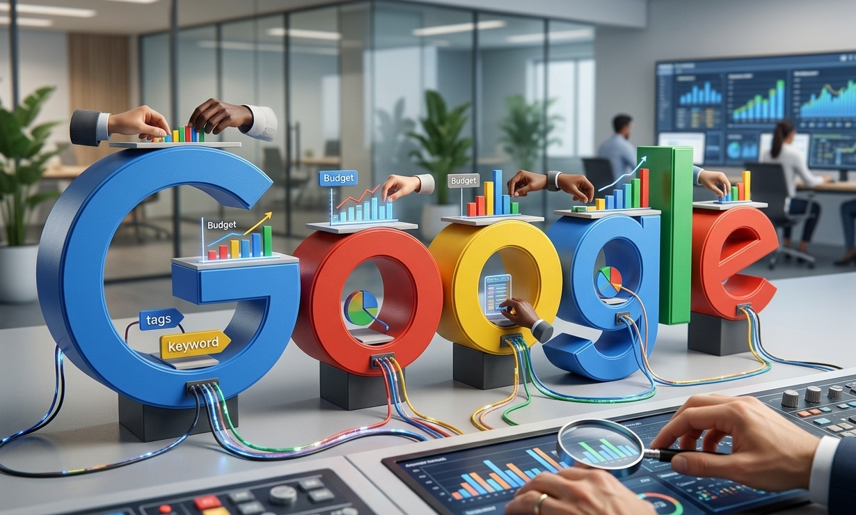 analyse de données et budgets sur logo google.