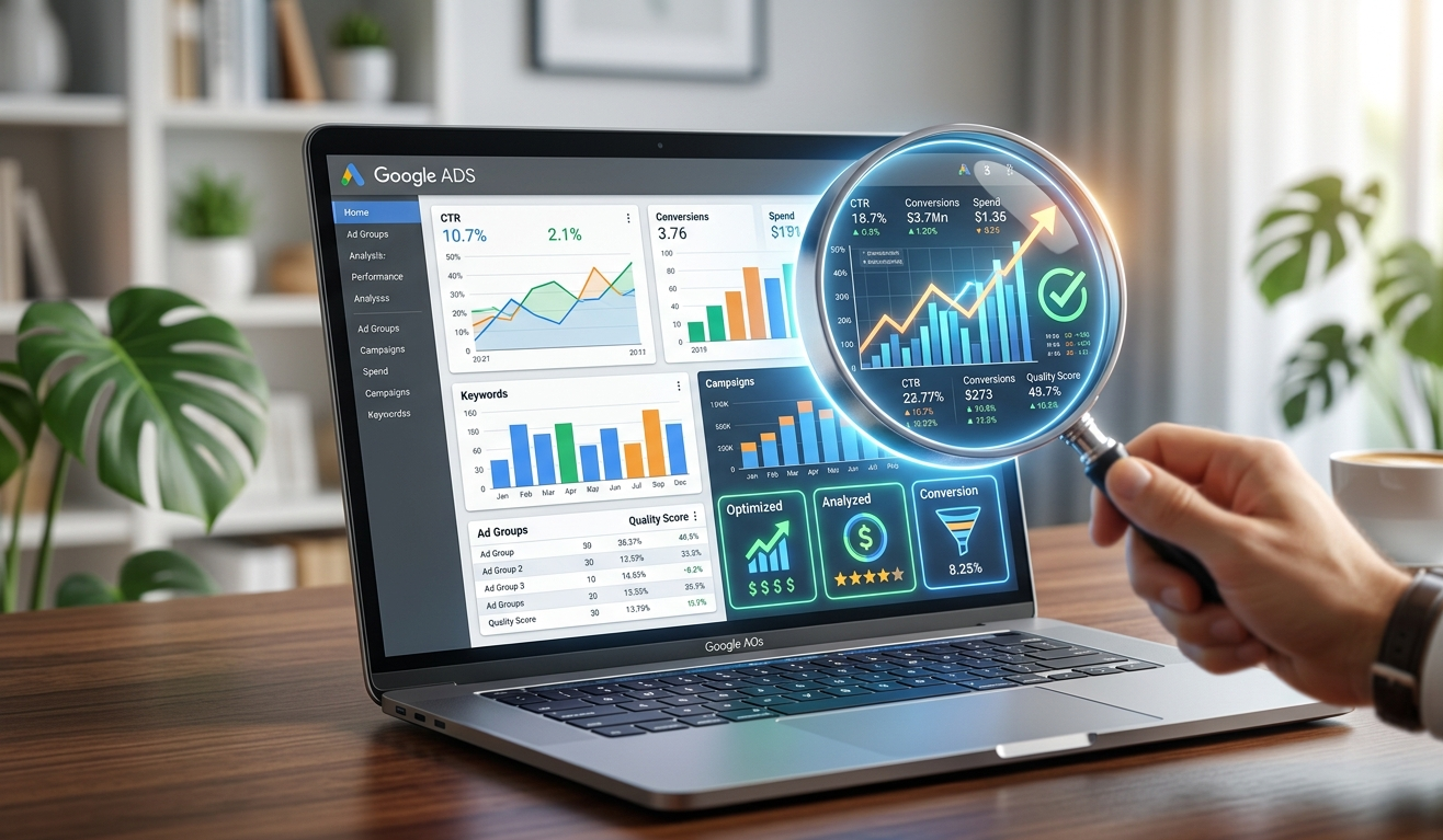 analyse de données google ads via une loupe.