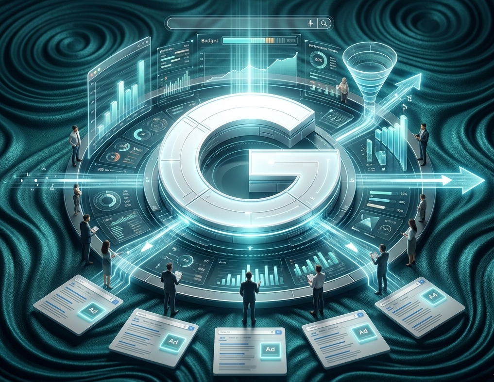 Écosystème numérique google ads avec tunnel de conversion.