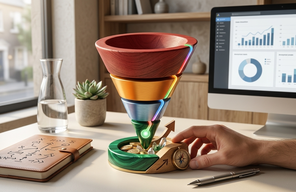 entonnoir de conversion artistique sur bureau de marketing digital.