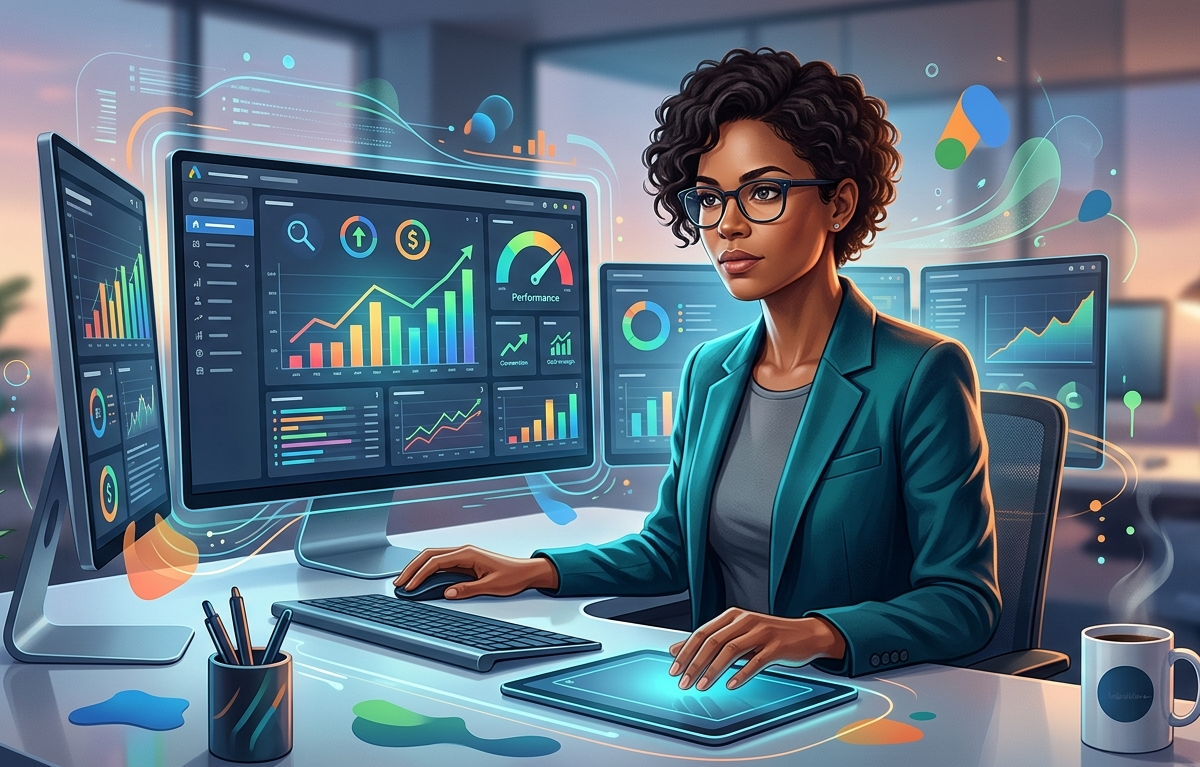 experte analysant des graphiques de performance sur plusieurs écrans.