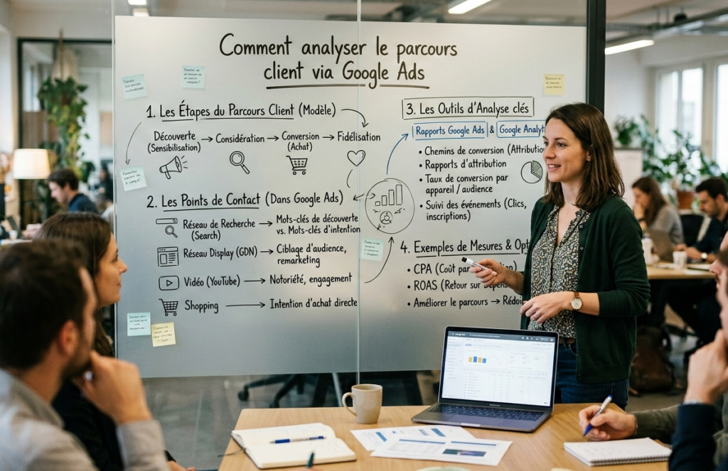 formation d'équipe sur l'analyse du parcours client google ads.