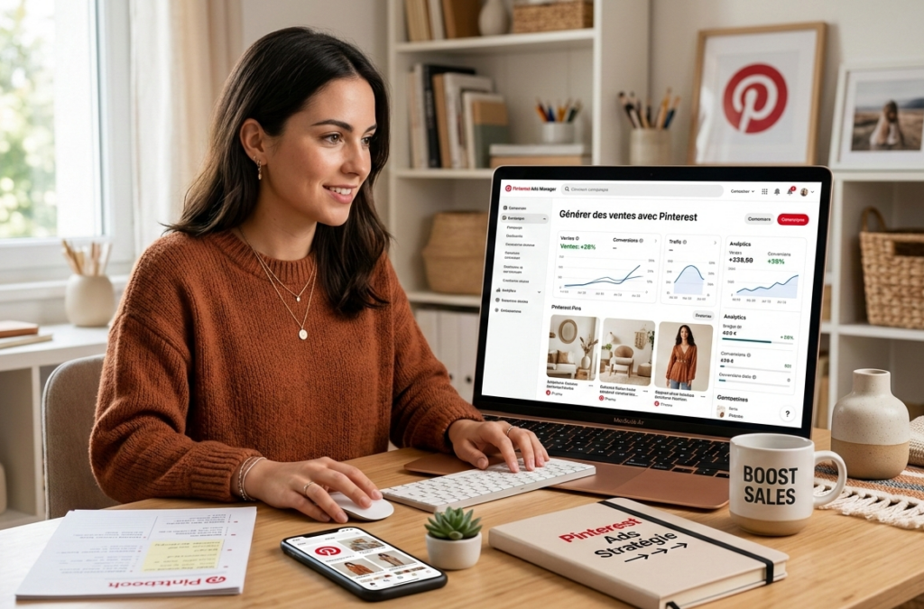 gestionnaire analysant des performances de vente sur pinterest ads manager.