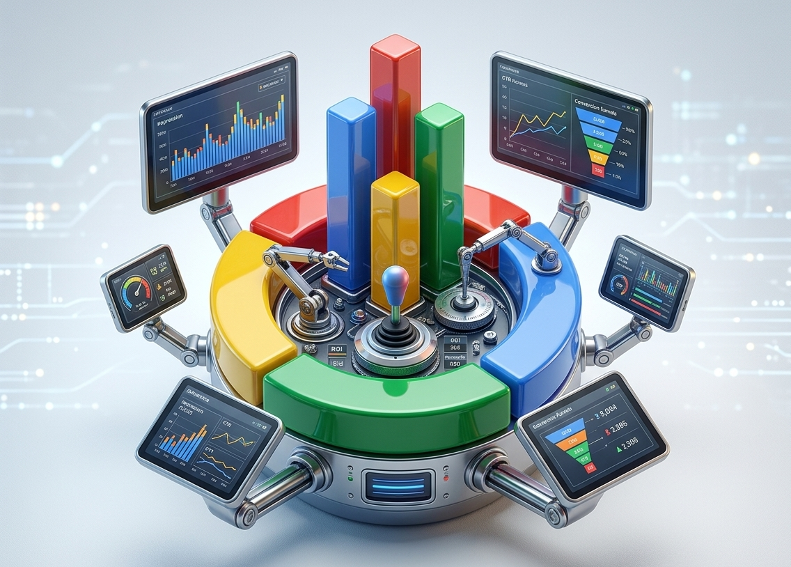 interface de pilotage 3d pour campagnes google ads.