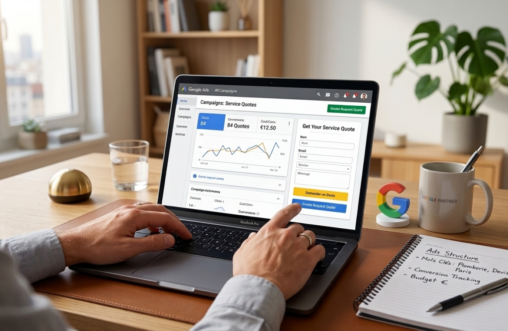 interface google ads affichant le suivi des demandes de devis.
