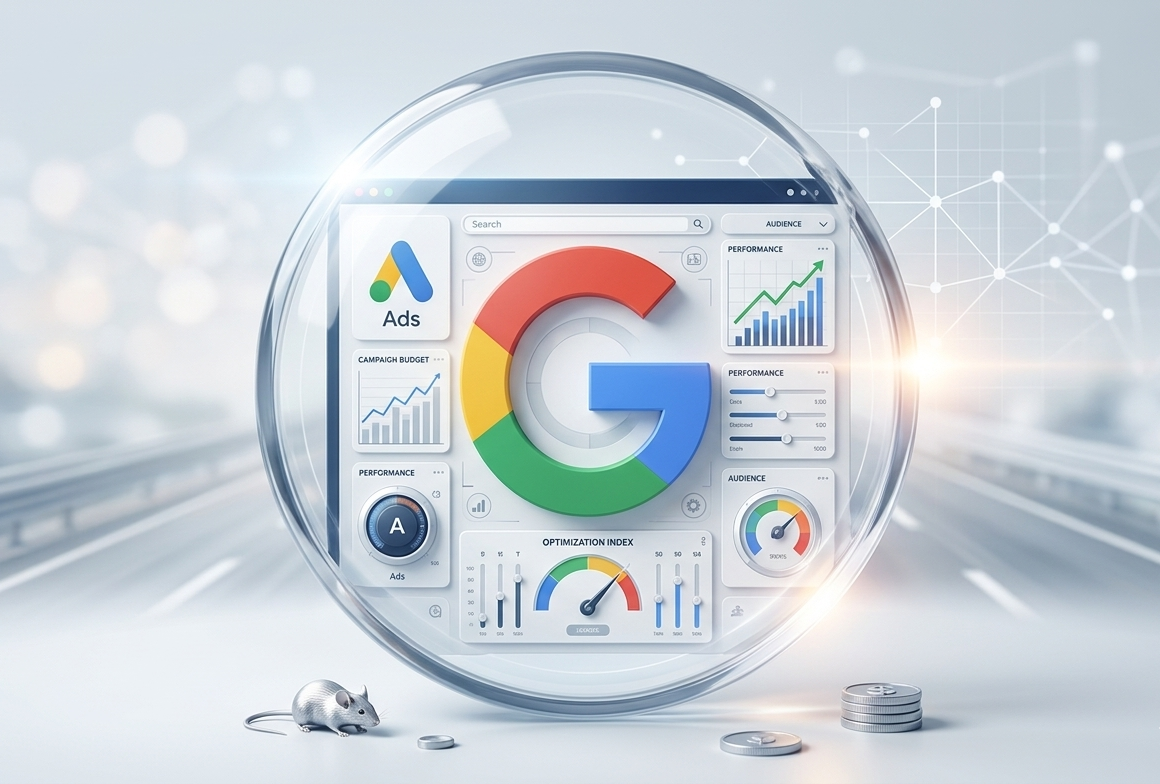 interface google ads dans une bulle de verre.