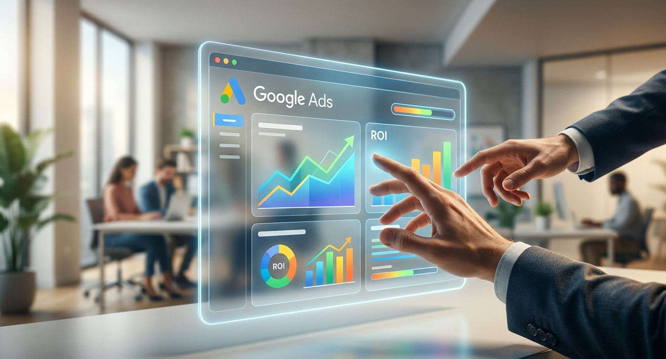 interface holographique de pilotage du roi google ads.