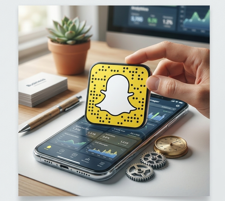 logo snapchat sur un smartphone affichant des données publicitaires.