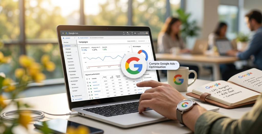 optimisation d'un compte google ads sur ordinateur.