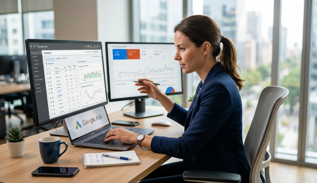 spécialiste analysant des campagnes sur google ads.