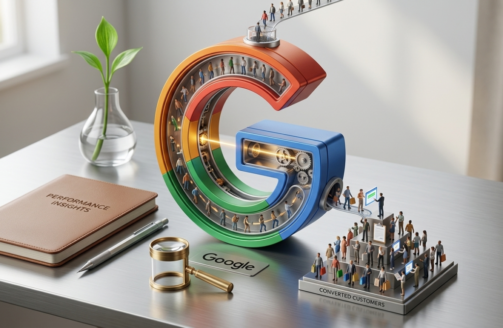 structure google en usine convertissant des visiteurs en clients.