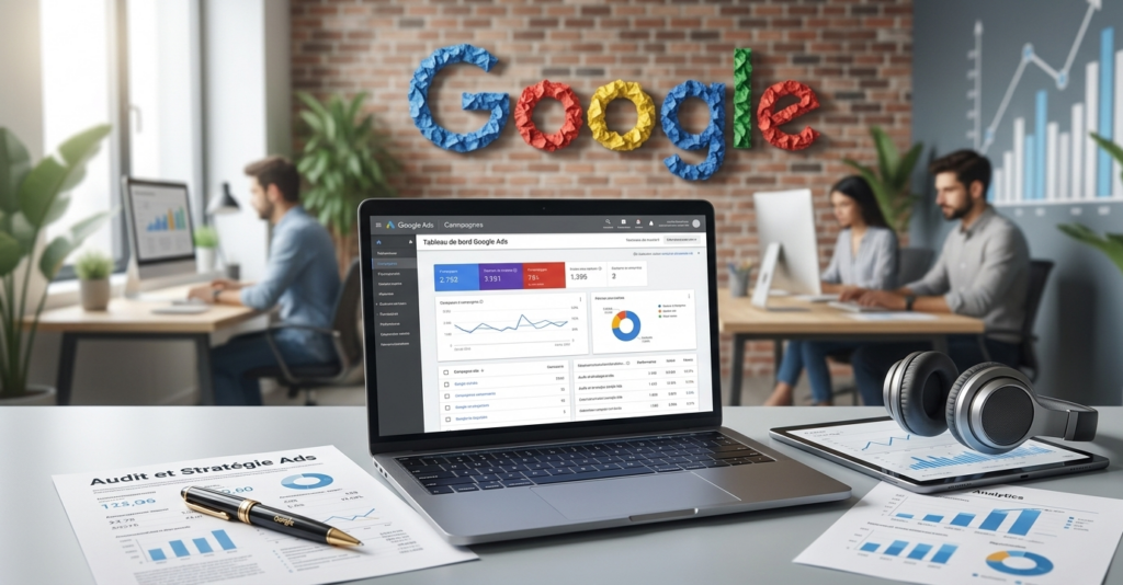 tableau de bord google ads dans un bureau.