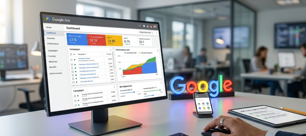 tableau de bord google ads dans une agence web.