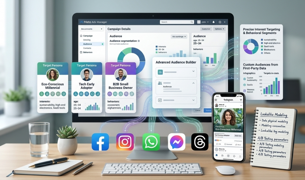 tableau de bord meta ads illustrant le ciblage d'audiences publicitaires.