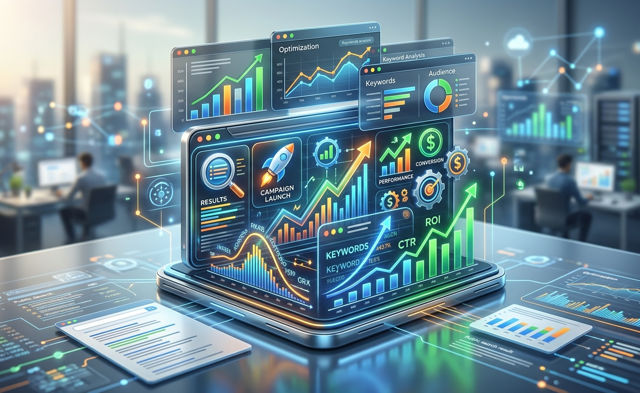 tablette affichant des graphiques 3d d'analyse de données marketing.