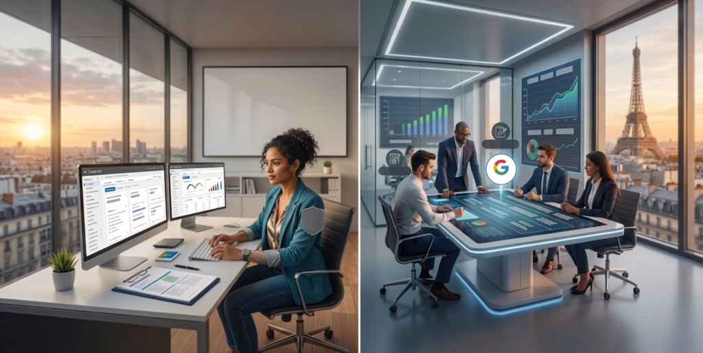 Équipe analysant données google ads