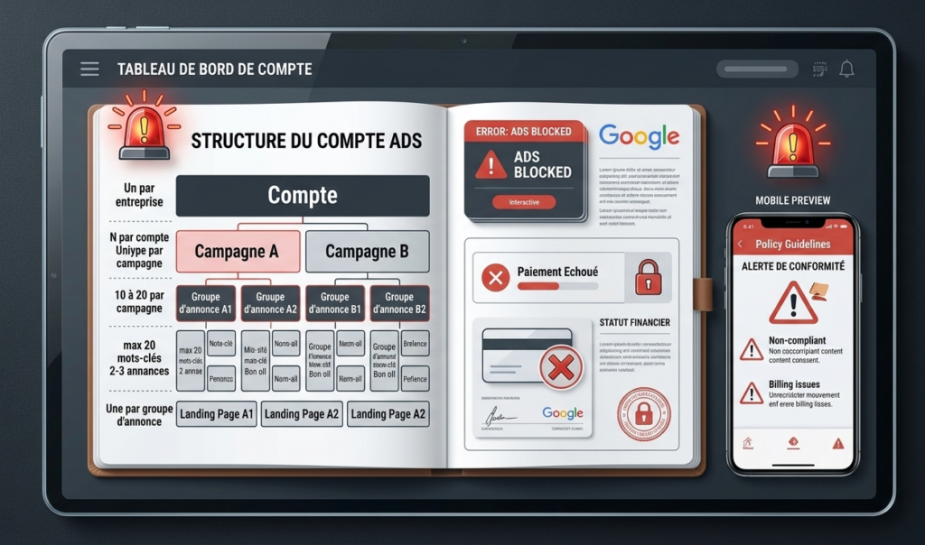 schéma expliquant la structure d'un compte publicitaire