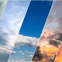 Collage de sept panneaux affichant différentes conditions météorologiques