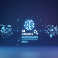 Cerveau lumineux entouré de données et du texte "AI Citations"
