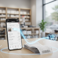 Smartphone Google Ads connecté aux reçus et à un panier.