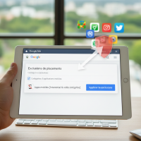 Tablette affichant les réglages d'exclusions de placements Google Ads