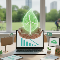 Mains locataire une feuille lumineuse avec une éolienne numérique