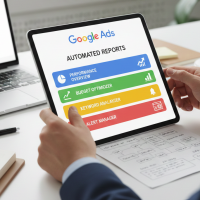 Tablette affichant des outils de rapports automatisés Google Ads