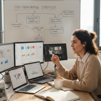Femme travaillant sur une stratégie de Media Buying 2026