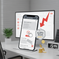 Smartphone affichant Core Web Vitals et un Quality Score brisé