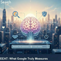 Cerveau numérique surmontant une recherche Google dans une ville futuriste.