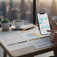 Utilisatrice analysant des KPI marketing sur son smartphone