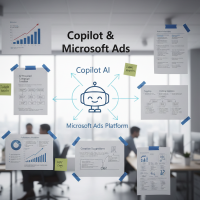Schéma Copilot AI et Microsoft Ads sur une vitre