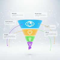 Infographie d'un entonnoir de conversion avec icônes marketing