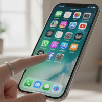 Main d'un utilisateur sélectionnant l'icône Facebook sur un smartphone