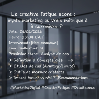 Affiche de conférence marketing sur le score de fatigue créative
