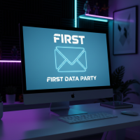 Écran d'ordinateur affichant une enveloppe et "First Data Party"