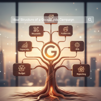 arbre conceptuel représentant la structure d'une campagne google ads.