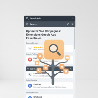arbre d'icônes d'extensions google ads sur interface mobile.