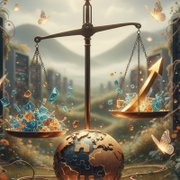 balance dorée pesant des données numériques sur un globe terrestre.