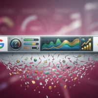 barre de recherche google futuriste brisant des données analytiques.