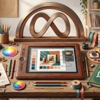 bureau de designer avec tablette graphique et logos meta 3d.