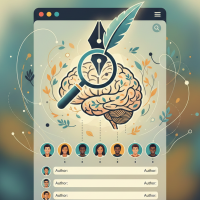 cerveau analysé par une plume et loupe avec profils d'auteurs.