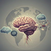 cerveau mondial avec racines et bulles de pensée en réseau.
