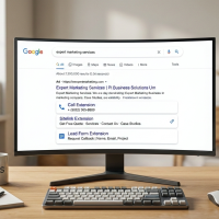 Écran d'ordinateur affichant une publicité google ads avec extensions.