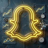 enseigne néon snapchat entourée de graphiques de performance publicitaire.