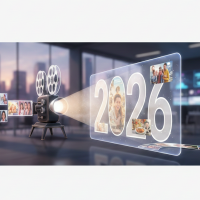 Projecteur de cinéma diffusant des souvenirs sur l'année 2026.