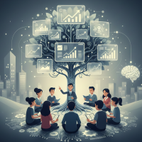 Groupe assis sous un arbre de données en pleine croissance.